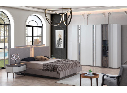 Schlafzimmer Set Modern Bett 2x Nachttisch und Kleiderschrank 4tlg Neu