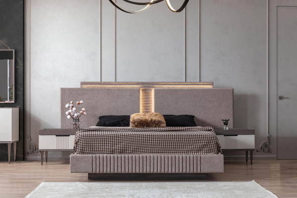 Schlafzimmer Set Modern Bett 2x Nachttisch und Kleiderschrank 4tlg Neu