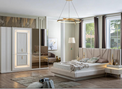 Schlafzimmer Set Luxus Bett 2x Nachttisch Kleiderschrank 4tlg Möbel