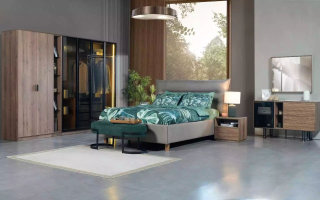 Schlafzimmer Set Loft Design Bett Schrank Betten Kommode Nachttisch 5tlg