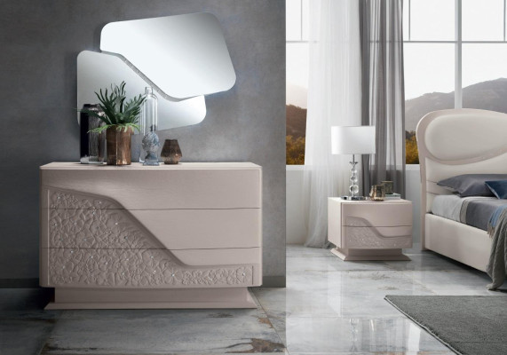 Schlafzimmer Set 5tlg. Luxus Bett 2x Nachttisch Kommode Kleiderschrank Holz Neu