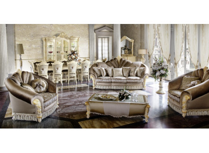 Luxus Möbel Sofagarnitur Couch Sofa Polster 3+1+1 Sitzer + Couchtisch Holz neu