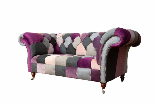 Chesterfield Stoffsofa Couch Polster Design 2 Sitzer Textil Sofas Grau