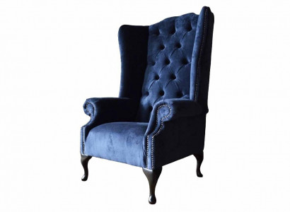 Chesterfield Design Sessel Polster Luxus Blau Textil Couchen Ohrensessel