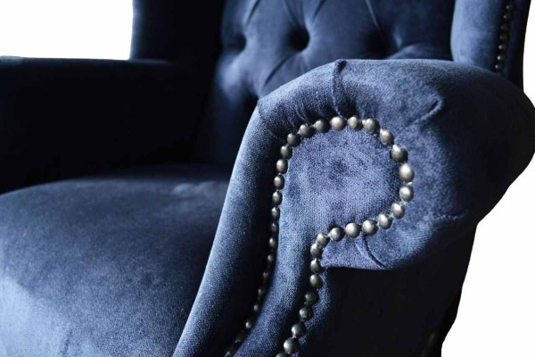 Chesterfield Design Sessel Polster Luxus Blau Textil Couchen Ohrensessel