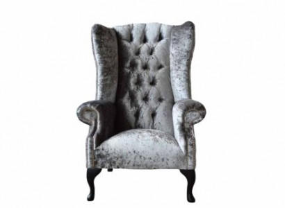 Ohrensessel Chesterfield Sessel Couch 1 Sitzer Grau Stoff Textil Neu