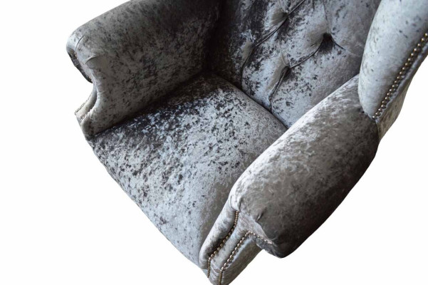 Ohrensessel Chesterfield Sessel Couch 1 Sitzer Grau Stoff Textil Neu