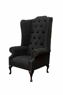 Ohrensessel Sessel Sitzer Schwarz Design Polster Chesterfield Textil Neu