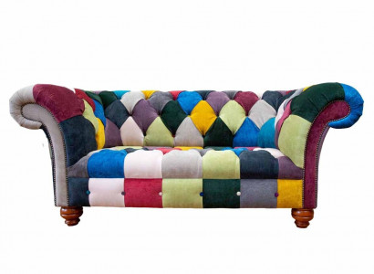 Sofa 2 Sitzer Chesterfield Textil Couch Polster Design Luxus Mehrfarbig