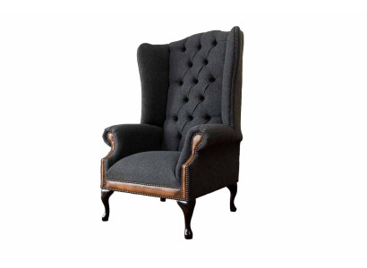 Chesterfield Sessel Grau Wohnzimmer Klassische Textil Ohrensessel Möbel