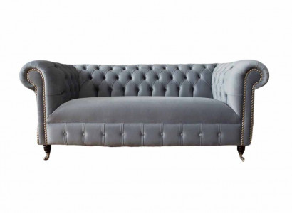 Chesterfield Grau Couch Dreisitzer Sofa Couchen Sofas Samt Möbel 230cm