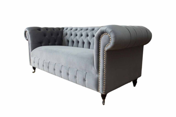 Chesterfield Grau Couch Dreisitzer Sofa Couchen Sofas Samt Möbel 230cm