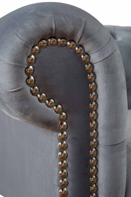 Chesterfield Grau Couch Dreisitzer Sofa Couchen Sofas Samt Möbel 230cm