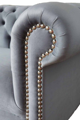 Chesterfield Grau Couch Dreisitzer Sofa Couchen Sofas Samt Möbel 230cm