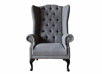 Ohrensessel Chesterfield Sofa Couch Polster 1 Sitzer Grau Sessel Textil