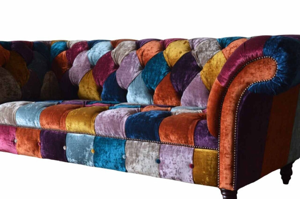 Chesterfield Textil Sofa Couch Polster Sofas Luxus Stoff 3 Sitzer Design