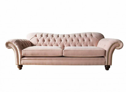Sofa 3 Sitzer Chesterfield Couch Sitz Textil Stoff Couchen Rosa Polster