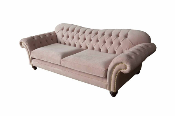 Sofa 3 Sitzer Chesterfield Couch Sitz Textil Stoff Couchen Rosa Polster