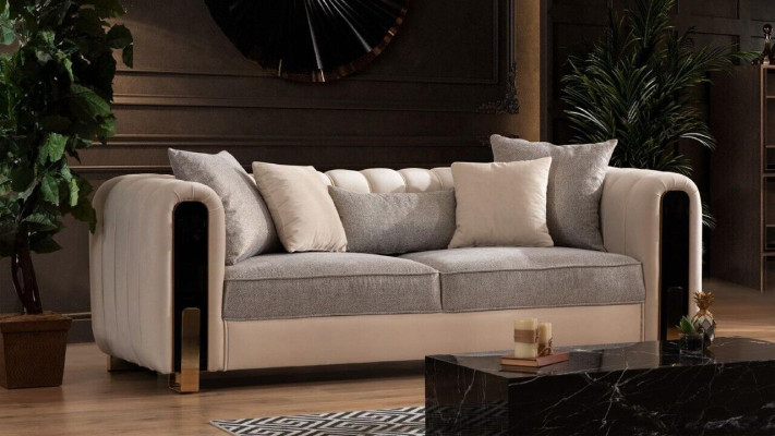 Luxus Garnitur Set Sofagarnitur 3+3+1 Sitzer Sofa Sofas Sessel Stoff 3tlg. Sets