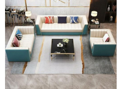 Ledersofa Sofa Couch Polster 321 Sitzer Couchtisch 2x Beistelltisch 6tlg. Neu