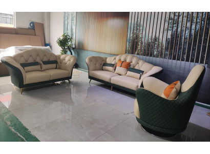 Chesterfield Garnitur Set Polster Möbel 3tlg. Garnituren Ledersofa Neu