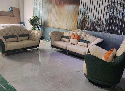 Chesterfield Garnitur Set Polster Möbel 3tlg. Garnituren Ledersofa Neu