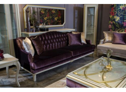 Lila Chesterfield Barock Möbel Dreisitzer Sofa Textil Couch Neu