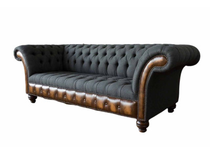 Design Schwarz Sofa 3 Sitzer Chesterfield Stoff Couch Sofa Polster Neu