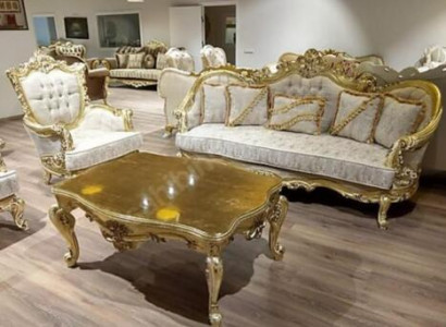 Sofagarnitur 3+1 Platz Luxuriöser Goldener Kaffeetisch Wohnzimmer 3tlg.