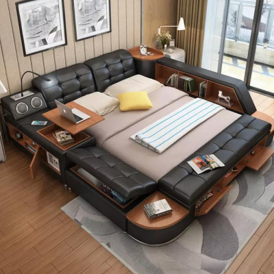 Betten Moderne Hotel Multifunktion Liege Doppel Luxus Design Leder Bett