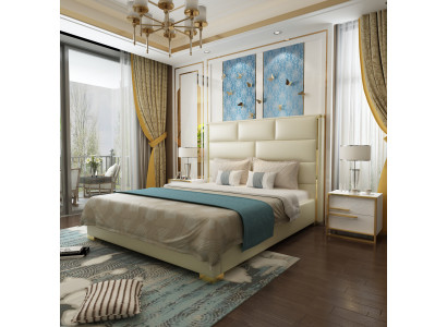 Designer Doppelbett Bett Schlafzimmer Betten Leder Hotel Luxus Polster