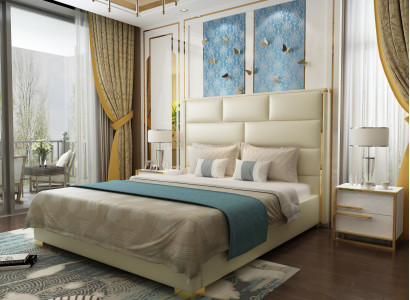 Designer Doppelbett Bett Schlafzimmer Betten Leder Hotel Luxus Polster