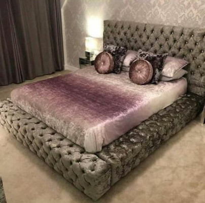 Chesterfield Doppelbett Möbel 180x200 Polster Textil Betten Luxus Design Rahmen