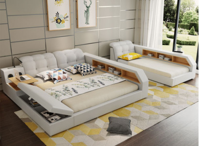 Design Leder Betten Hotel Doppel Ablage Regal 180x200 Multifunktions