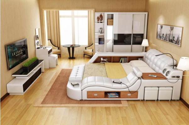 Bett Doppel Leder Polster Betten Multifunktion mit Massagefunktion Neu