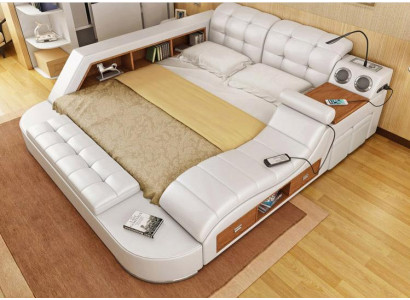 Multifunktion Bett Regal Schrank USB Ladestation Doppel Leder Betten