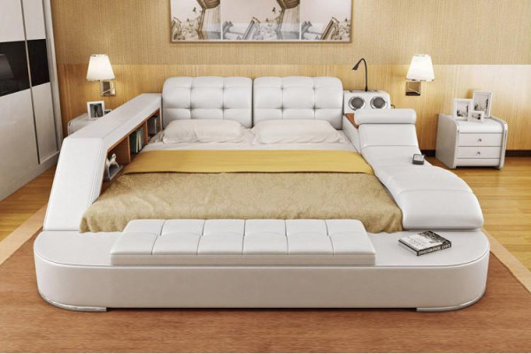 Multifunktion Bett Regal Schrank USB Ladestation Doppel Leder Betten