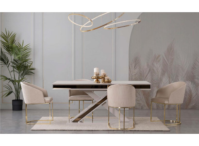 Säulen Tisch Essgruppe Tisch mit 6x Lehnstühlen Esszimmer Stühle 7tlg