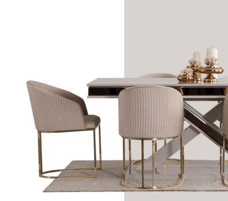 Säulen Tisch Essgruppe Tisch mit 6x Lehnstühlen Esszimmer Stühle 7tlg