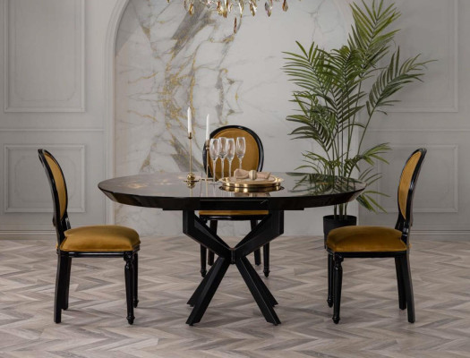 Säulen Rundtisch Esstisch Tisch mit 4x Stühlen Esstische Möbel Holz 5tlg.