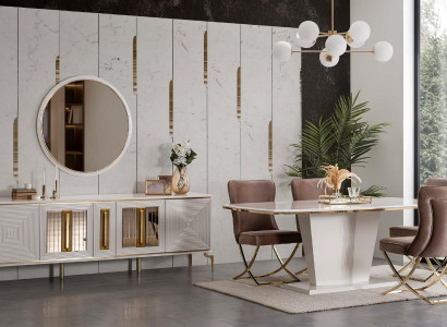 Luxus Esszimmer Essgarnitur Esstisch Set Essgruppe Tisch Stühle Kommode 7tlg