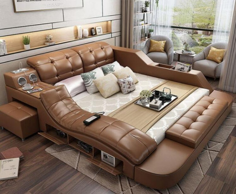 Design Bett XXL Big Betten Leder Polster Hotel 180x200cm Multifunktion Regal Neu