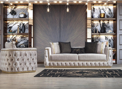 Luxus Chesterfield Sofa Set 3+1 Sitz Couch Polster Möbel Samt Gold