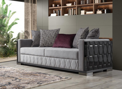 Luxus Sofa Dreisitzer 3 Sitz Sofas Grau Wohnzimmer Couch Stoff Design