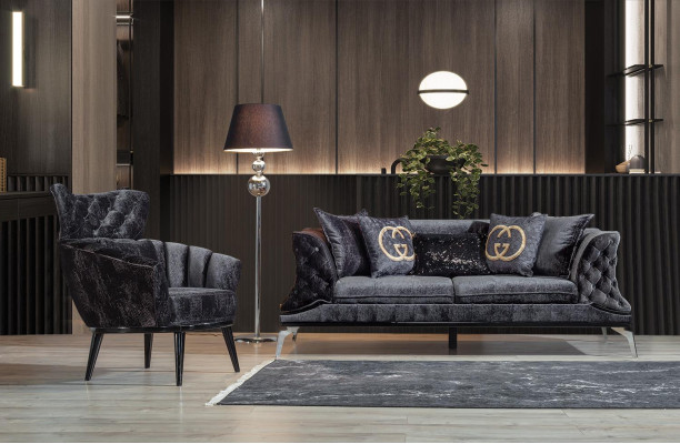 Möbel Design Sessel Modern Design Sessel Textil Wohnzimmer schwarz