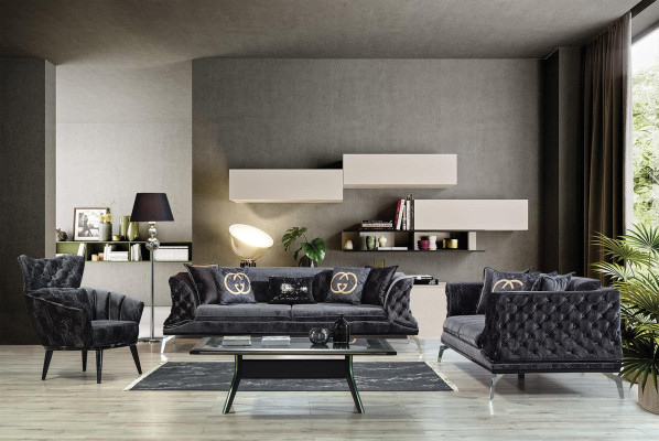 Möbel Design Sessel Modern Design Sessel Textil Wohnzimmer schwarz