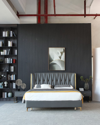 Hotel Luxus Design Betten Polster Metall Leder Schlafzimmer Edelstahl