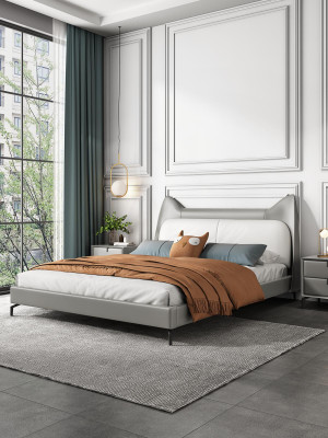 Modernes Hotel Leder Stoff Doppelbett 160x200cm Designer Bett Doppel