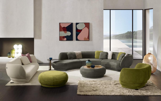 Rundsofa Eckcouch 6 Sitzer Couch Sofa Leder Luxus Möbel Wohnzimmer