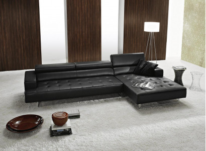 Modern Leder Ecksofa L Form für Wohnzimmer Schwarz farbe